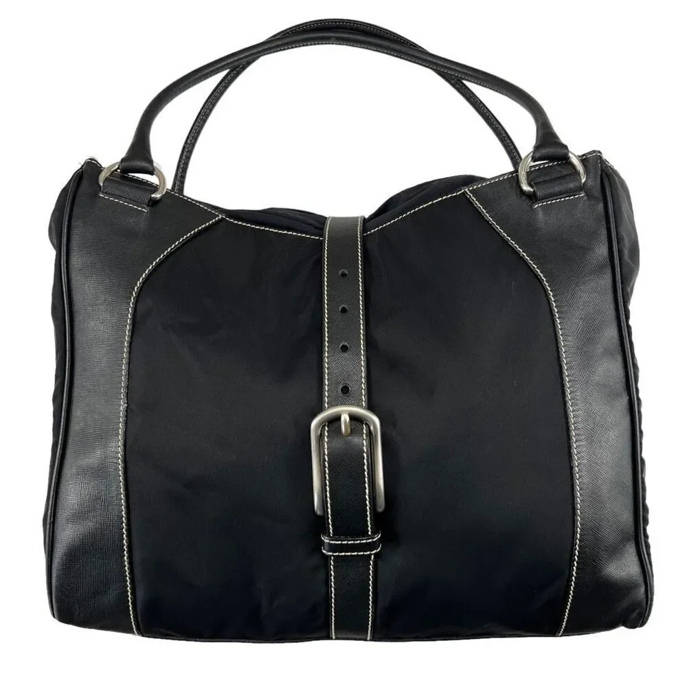 Prada Leather/Nylon Buckled Satchel Tote Bag